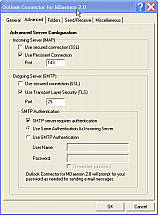 Outlook Connector: Advanced Tab Screen Shot