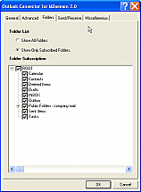 Outlook Connector: Folders Tab Screen Shot