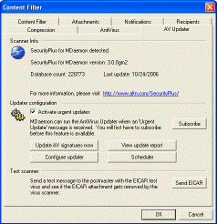 SecurityPlus: Content Filter Update Screen Shot